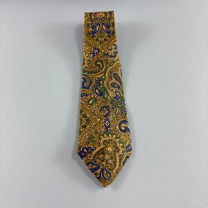 70's Roos Atkins Gold / Blue / Green Paisley Men's Tie 3" x 57" Vintage